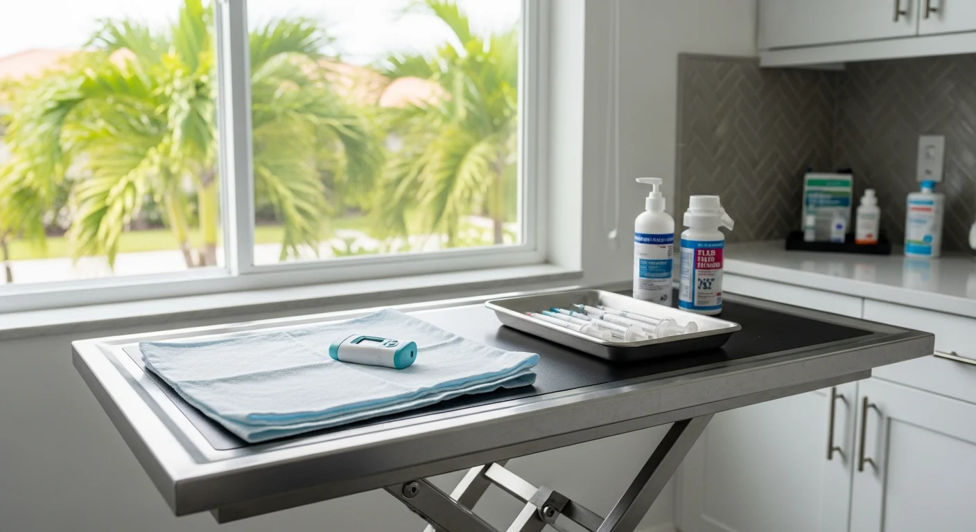 Mobile veterinary care visit at pet owner's home in South Florida